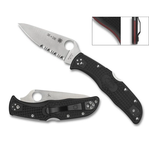 Spyderco C243FPSBKRD Endela Lightweight Folding Knife Thin Red Line 3.41" VG-10 Combo Edge Blade, Black FRN Handle