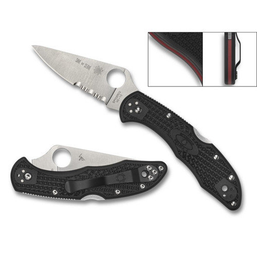 Spyderco C11FPSBKRD Delica 4 Lightweight Folding Knife Thin Red Line 2.90" VG-10 Combo Edge Blade, Black FRN Handle