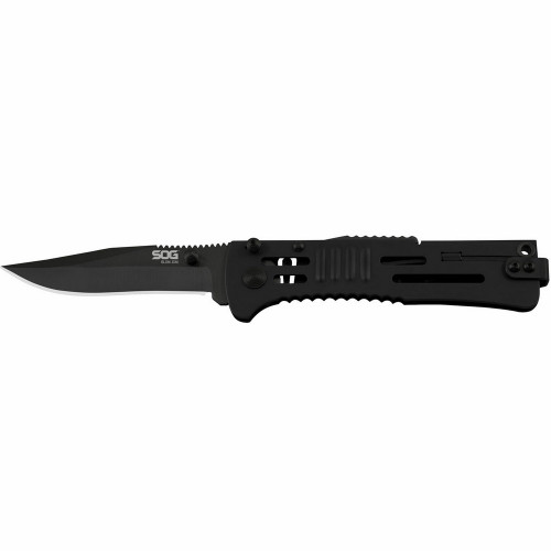 SOG SJ32-CP SlimJim Folding Knife 3.18" AUS-8 Clip Point Plain Edge Blade, Black Stainless Steel Handle