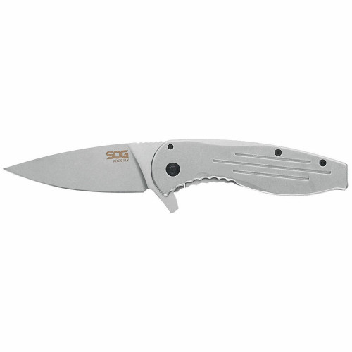 SOG 14-41-02-42 Aegis FLK Folding Knife 3.40" 8Cr13MoV Clip Point Plain Edge Blade, Silver Stainless Steel Handle