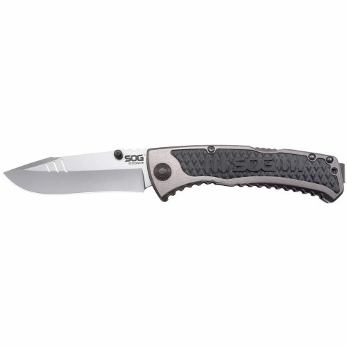 SOG SW1011-CP Sideswipe Folding Knife 3.40" 7Cr15 Clip Point Plain Edge Blade, Gray Aluminum Handle
