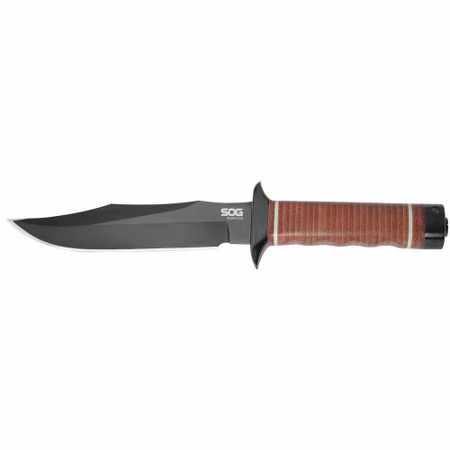 SOG S1T-L Bowie 2.0 Knife 6.40" AUS-8 Clip Point Plain Edge Blade, Brown Leather Handle