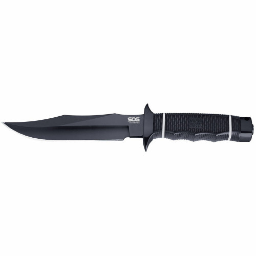 SOG S10B-K Tech Bowie Knife 6.40" AUS-8 Clip Point Plain Edge Blade, Black Kraton Handle