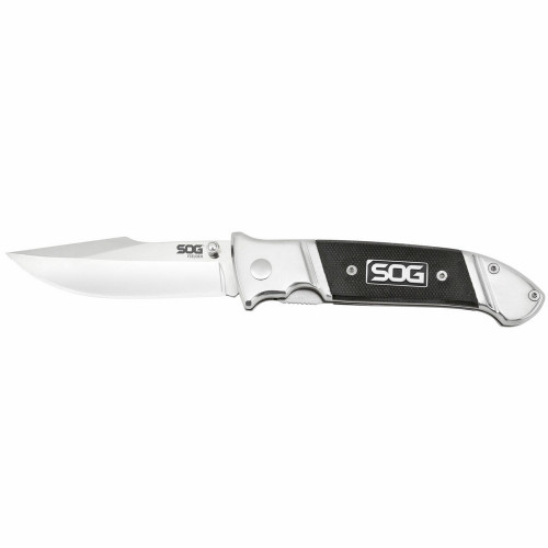 SOG FF38-CP Fielder Folding Knife 3.30" 7Cr17MoV Clip Point Plain Edge Blade, Black G10 Handle