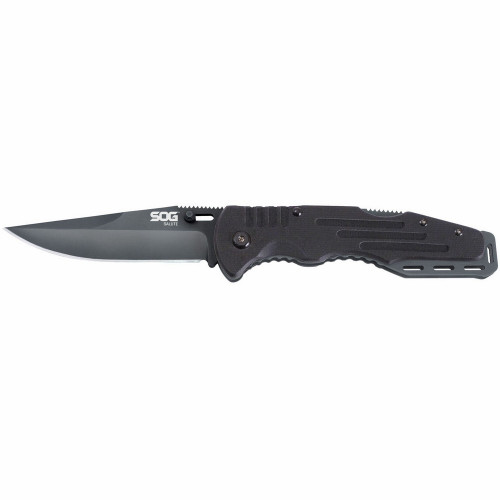 SOG FF11-CP Salute Folding Knife 3.63" 8Cr13MoV Clip Point Plain Edge Blade, Black G10 Handle