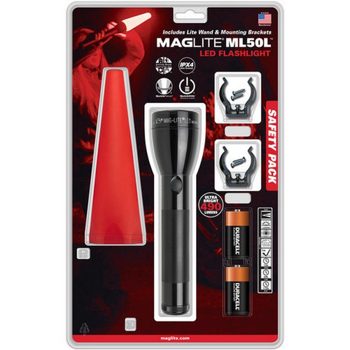 Maglite ML50L-I201G ML50L LED 2-Cell C Flashlight, Roadside Safety Pack, Black