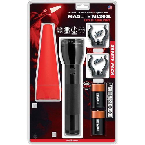 Maglite ML300L-I201G ML300L LED 2-Cell D Flashlight, Roadside Safety Pack, Black Maglite ML300L-I201G ML300L LED 2-Cell D Flashlight, Roadside Safety Pack, Black