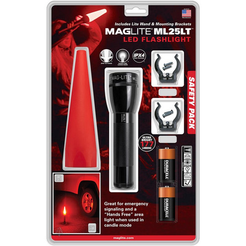 Maglite ML25LT-J201G ML25LT LED 2-Cell C Flashlight, Roadside Safety Pack, Black
