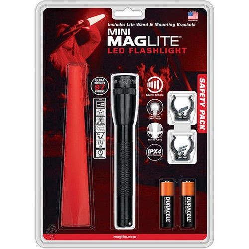 Maglite IP2201G Mini Maglite LED 2-Cell Flashlight, Roadside Safety Pack, Black
