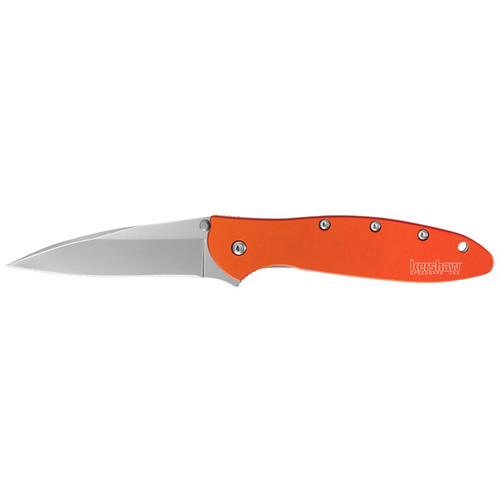 Kershaw 1660OR Leek Folding Knife Assisted SpeedSafe Drop Point 3.00" Sandvik 14C28N Plain Edge Blade, Orange Handle