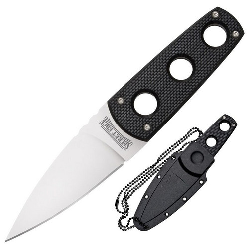 Cold Steel 11SDT Secret Edge Neck Knife 3.50" AUS8A Drop Point Plain Edge Blade, Black Griv-Ex™ Handle
