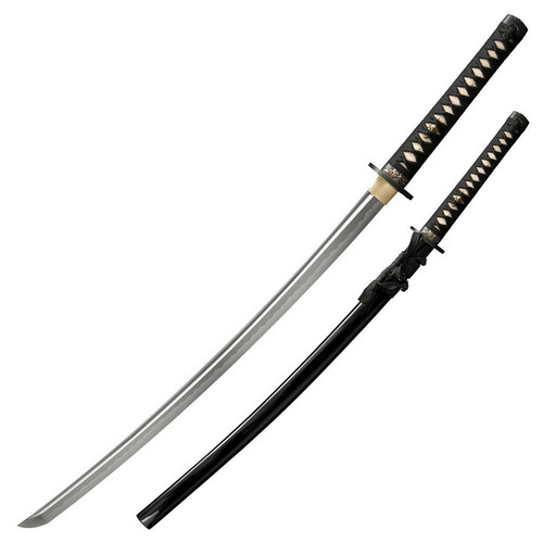 Cold Steel 88ABK Gold Lion Katana 30" Damascus Blade, Samé (Ray Skin) Handle with Black Braid Cord and Brass Menuki