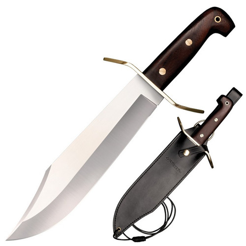 Cold Steel 81B Wild West Bowie Knife 10.75" 1090 Carbon Clip Point Plain Edge Blade, Rosewood Long Handle
