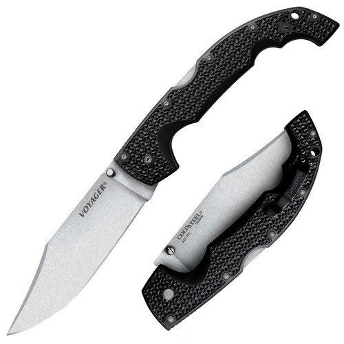 Cold Steel 29AXC Voyager XL Knife 5.50" AUS10A Clip Point Plain Edge Blade, Black Griv-Ex™ Handle