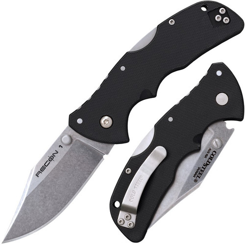 Cold Steel 27BAC Mini Recon 1 3.00" AUS10A Clip Point Plain Edge Blade, Black GRN Handle