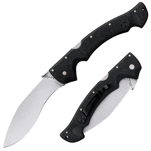 Cold Steel 62JL Rajah II Folding Knife 6.00" AUS10A Kukri Plain Edge Blade, Black Griv-Ex™ Handle