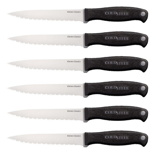 Cold Steel 59KSS6Z Kitchen Classics 6 Piece Steak Knife Set 4.63" 4116SS Drop Point Serrated Edge Blade, Black Kray-Ex™ Handle