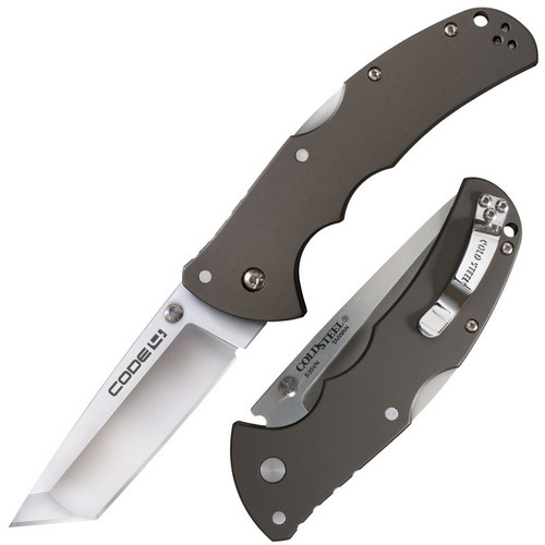 Cold Steel 58PT Code 4 Folding Knife 3.50" S35VN Tanto Plain Edge Blade, Gray 6061 Aluminum Handle