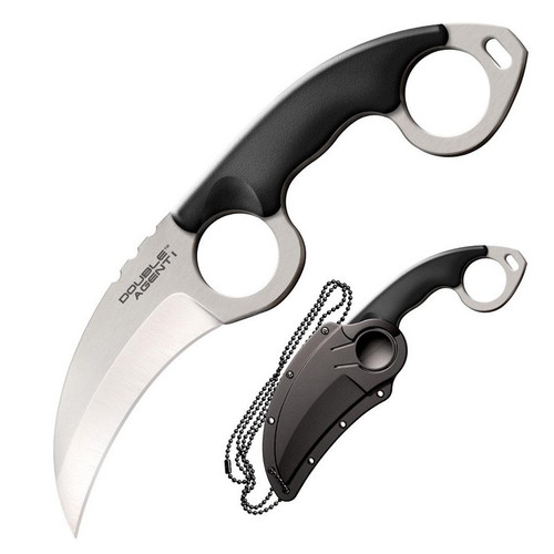 Cold Steel Double Agent I Neck Knife 3.00" AUS8A Karambit Blade, Black Kray-Ex™ Handle