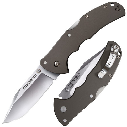 Cold Steel 58PC Code 4 Folding Knife 3.50" S35VN Clip Point Plain Edge Blade, Gray 6061 Aluminum Handle