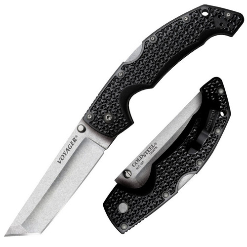 Cold Steel Voyager Large Knife 4.00" AUS10A Tanto Blade, Black Griv-Ex™ Handle