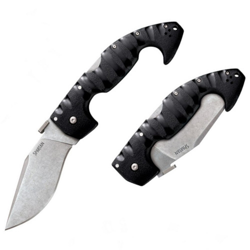 Cold Steel 21ST Spartan Folding Knife 4.50" AUS10A Clip Point Plain Edge Blade, Black Griv-Ex™ Handle