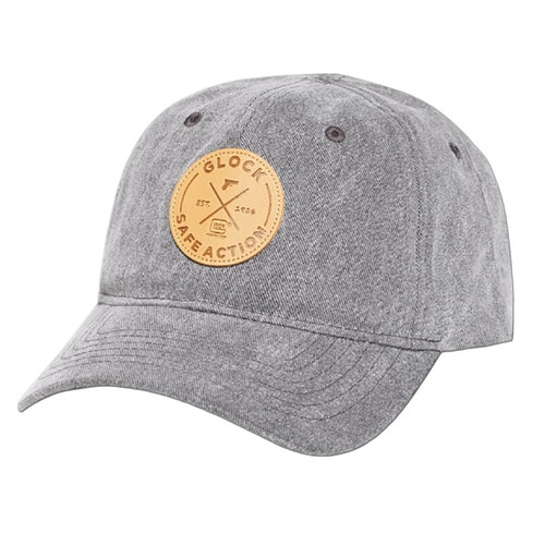 Glock AP95882 Safe Action Leather Patch Logo Headwear Cap, Distressed Gray, OSFA