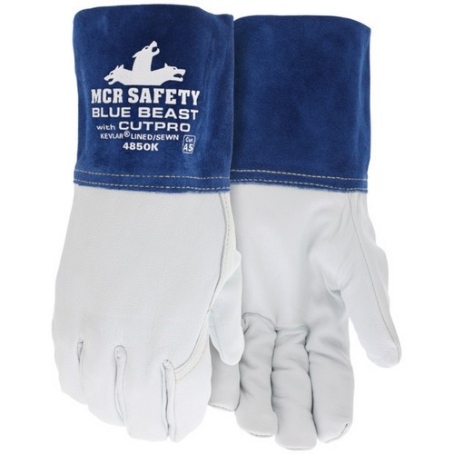 MCR Safety 4850K Premium Grain Goatskin Leather, Kevlar® Lined Welding Work Gloves w/ 4.5" Split Cowskin Cuff