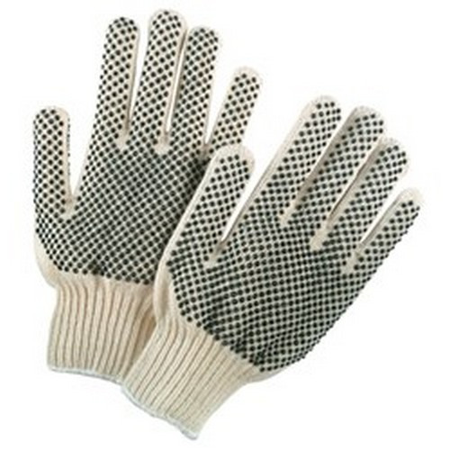 MCR Safety 9668 Regular Weight 7 Gauge Natural 60/40 Cotton/Polyester Blended Work Gloves w/ Black PVC Dots on Both Sides & Hemmed Cuff