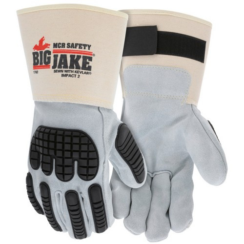 MCR Safety 1760 Big Jake® Ultimate Protection A+ Side Leather Palm TPR Work Gloves w/ 4.5" Rubberized Cuff