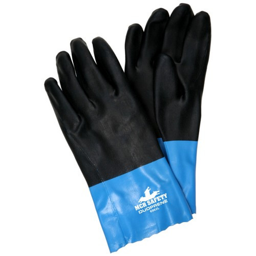 MCR Safety 6962 Duoprene® 12" Multi-Dipped Sandy Black on Blue Neoprene Coated, Brushed Interlock Lined Work Gloves