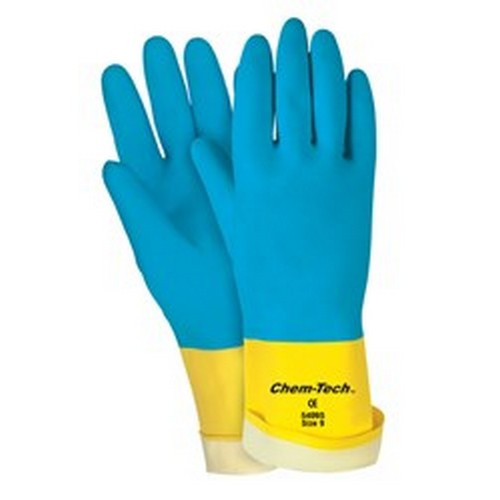 MCR Safety 5400S ChemTech™ 12" 28 mil Yellow Flock Lined, Raised Diamond Grip, Blue Neoprene Dipped Latex Gloves