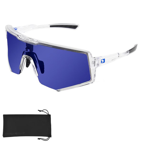 Bobster BSPR01 Sprocket Cycling Sunglass w/ Crystal Clear Frame & Blue Mirror Lens