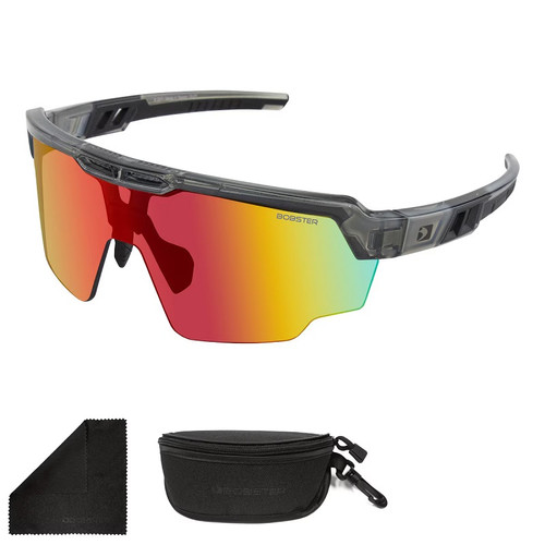 Bobster BWHE01 Wheelie Cycling Sunglass w/ Gloss Clear Gray Frame & Smoked Black Red Revo Lens