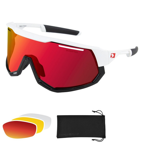 Bobster BFRE01 Freewheel Cycling Sunglass w/ Matte White/Gloss Black Frame & Smoke Black Red Revo, Yellow & Clear Lens