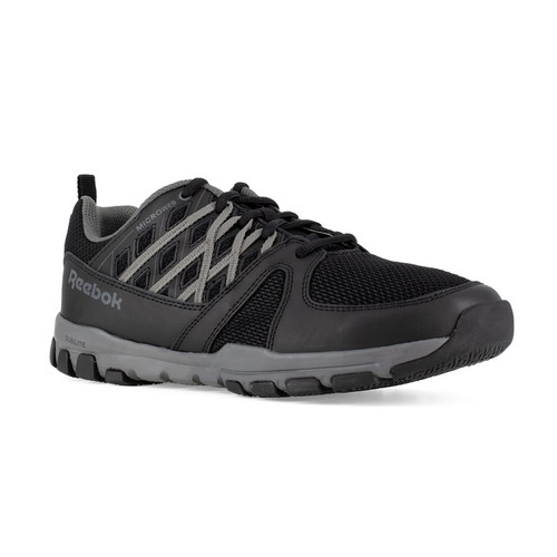 Reebok RB415 Women's Sublite Work Athletic Shoes, Black w/ Gray Trim