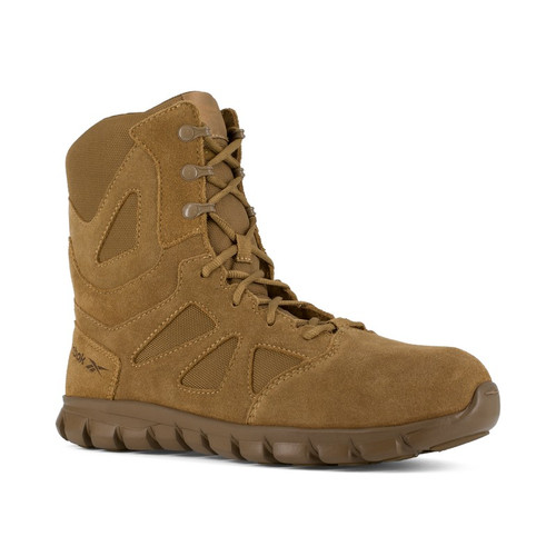 Reebok RB8809 Men's Sublite Cushion Tactical 8" Tactical Boots with Side Zipper and Composite Toe, Coyote