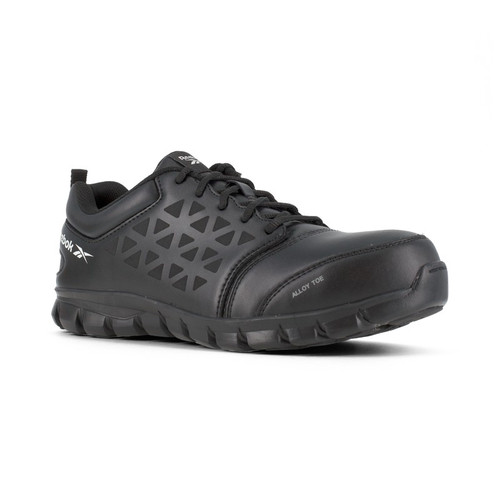 Reebok RB4047 Men's Sublite Cushion Leather Work Athletic Shoes with Alloy Toe, Black