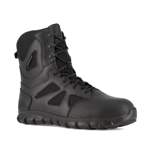 Reebok RB8807 Men's Sublite Cushion Tactical 8" Waterproof Boots with Side Zipper and Composite Toe, Black