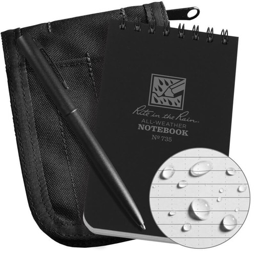 Rite in the Rain All-Weather Top Spiral Notebook Kit (3" x 5"), Includes Notebook, Cover, & Metal Clicker Pen