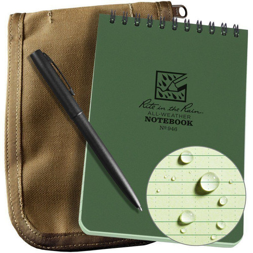 Rite in the Rain All-Weather Top Spiral Notebook Kit (4" x 6") Includes Notebook, Cover, & Metal Clicker Pen