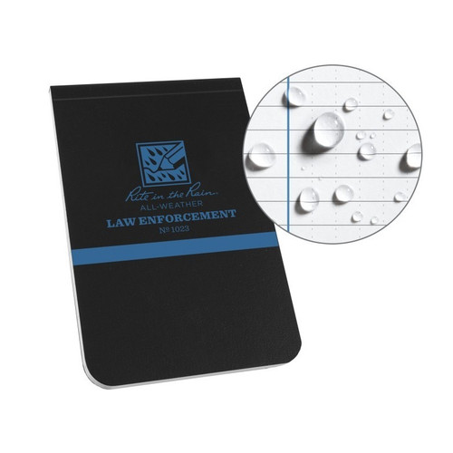 Rite in the Rain 1023 All-Weather Thin Blue Line All-Weather Notebook (3.25'' x 5.25''), Black