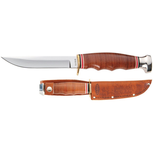 KA-BAR 1232 Hunter Fixed Knife 8.13" Hunter DIN 1.4116 Stainless Steel Blade, Brown Leather Handle