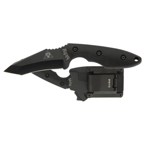 KA-BAR 2486 TDI/Hinderer Hell Fire Fixed Knife 7.25" Recurve Tanto 1095 Cro-Van Blade, Black Ultramid Handle