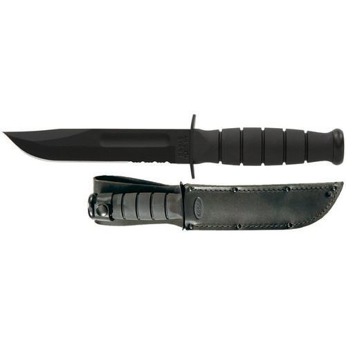 KA-BAR 1257 Short KA-BAR Serrated Fixed Knife 9.25" Clip Point 1095 Cro-Van Blade, Black Kraton G Handle