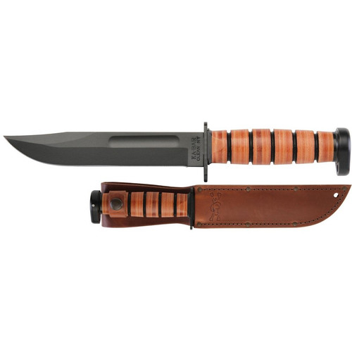 KA-BAR 1317 Dog's Head Utility Fixed Knife 12.00" Clip Point 1095 Cro-Van Blade, Brown Leather Handle