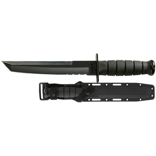 KA-BAR 1245 Tanto Serrated Fixed Knife 12.81" Tanto 1095 Cro-Van Blade, Black Kraton G Handle