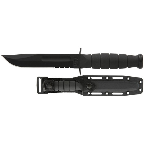 KA-BAR Short KA-BAR Serrated Fixed Knife 9.25" Clip Point 1095 Cro-Van Blade, Black Kraton G Handle