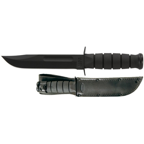 KA-BAR 1211 Full Size KA-BAR Straight Edge Fixed Knife 11.75" Clip Point 1095 Cro-Van Blade, Black Kraton G Handle, Leather Sheath
