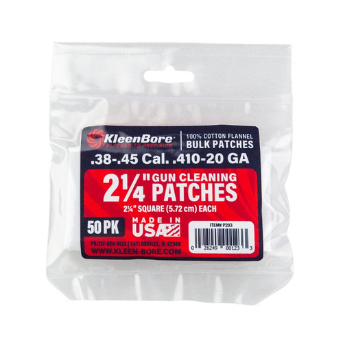 KleenBore P203 2-1/4″ Square Cleaning Patches for .38 - .45 Cal. & .410 - 20 GA, 50 Pack